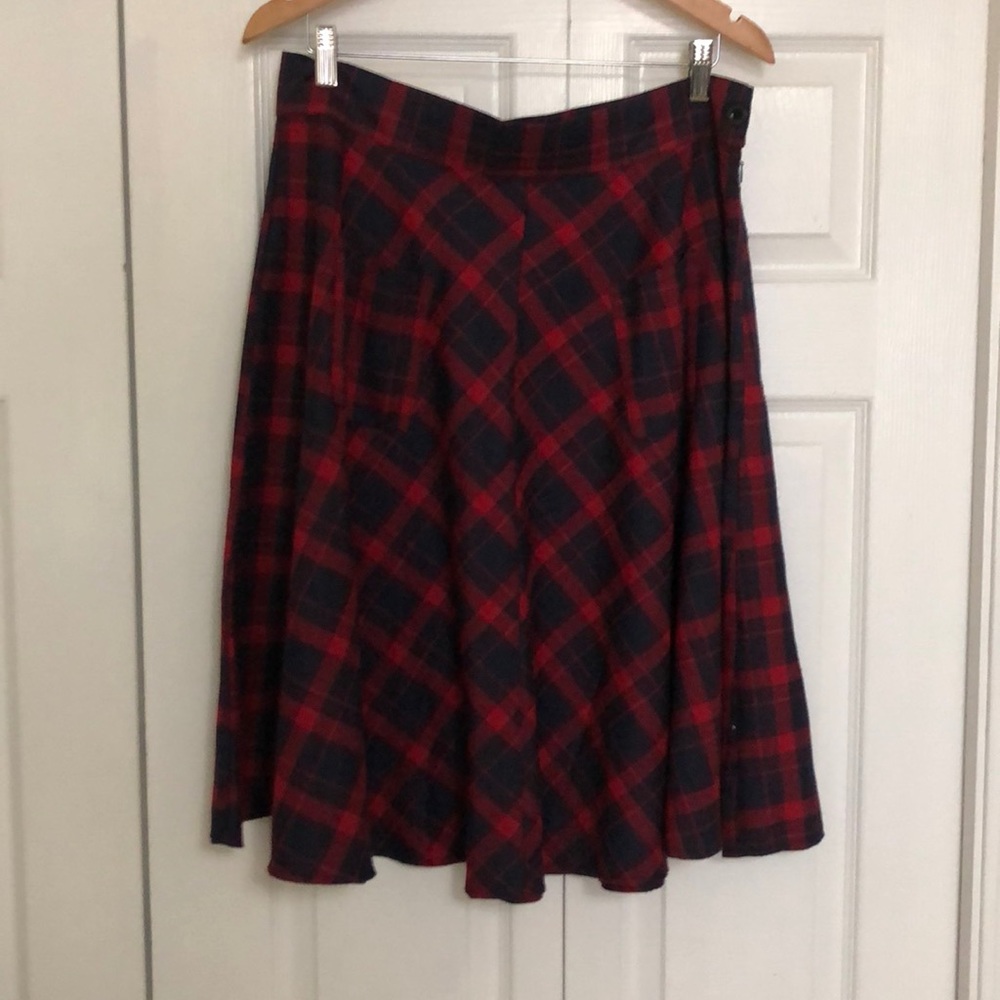 Navy and Red Plaid Circle Skirt